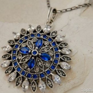 AMBROSIA - srebrny wisior szafiry i kryształy