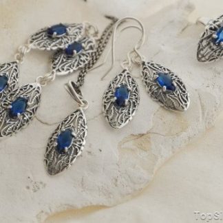 IZMIR - srebrny komplet z szafirami