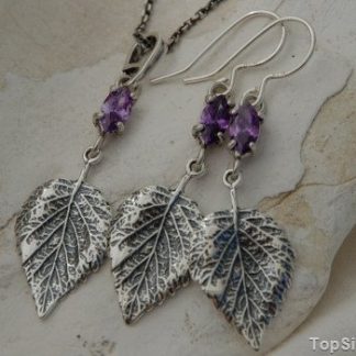 LISTEK - srebrny komplet z ametystem