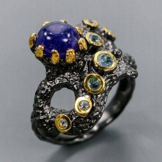 Artystyczny pierścionek topaz niebieski szafir 14
