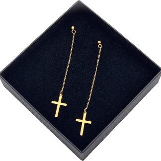 Kolczyki wiszące z krzyżykiem stal chirurgiczna grawer
