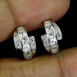 3 Kolczyki delikatne eleganckie srebrne białe topazy naturalne