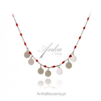 Srebrny naszyjnik choker z kółeczkami i czerwoną emalią