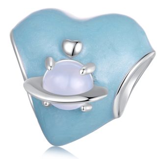 Srebrny charms serce z planetą koralik beads srebro 925