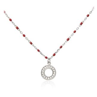 Srebrny naszyjnik z czerwoną emalią kółko
