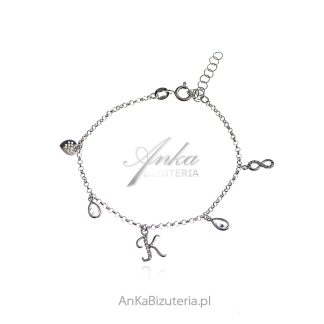 Bransoletka srebrna z cyrkoniami z literką k
