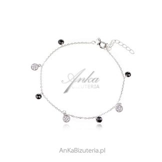 Bransoletka srebrna z białymi i czarnymi cyrkoniami