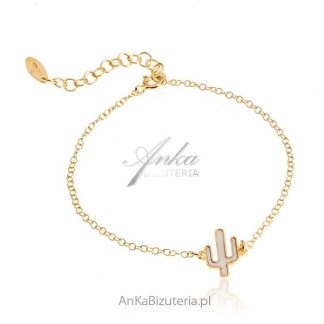 Srebrna bransoletka pozłacana z białą masą perłową