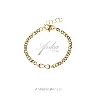 Bransoletka srebrna pozłacana pancerka z nieskończonościa