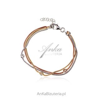 Bransoletka srebrna 3 kolory srebrny, pozłacana złotem i różowym złotem z cyrkoniami