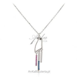 Naszyjnik srebrny z kolorowymi cyrkoniami - subtelny ptaszek