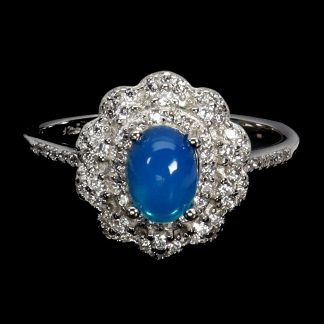 Srebrny elegancki pierścionek naturalny niebieski opal cyrkonie r 16