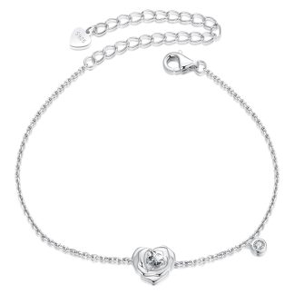 Srebrna bransoletka serce różyczka ozdobiona kryształem srebro 925