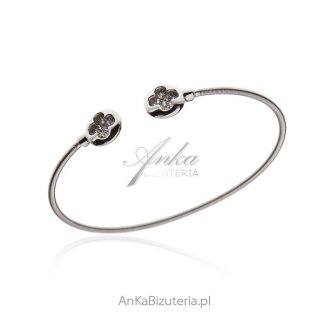 Srebrna bransoletka satynowana  koniczynki  z mikrocyrkoniami