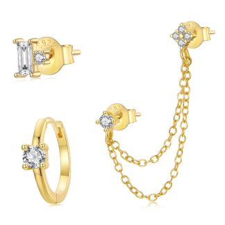 Zestaw trzech pozłacanych kolczyków z kryształami srebro 925 sztyfty koła
