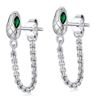 Srebrne kolczyki zielonookie węże sztyfty srebro 925