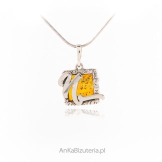 Zawieszka srebrna z bursztynem literka -n