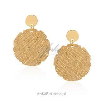 Srebrne kolczyki pozłacane karbowane kółka