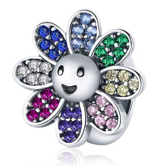 Srebrny stoper charms uśmiechnięty kolorowy kwiatuszek stoper do bransoletki srebro 925