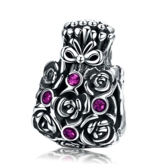 Srebrny charms czarny bukiet z różowymi kryształkami koralik srebro 925 beads