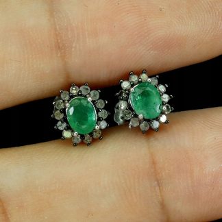 Kolczyki delikatne naturalne diamenty srebro szmaragdy 925