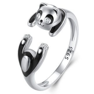 Srebrny pierścionek uniwersalny ze słodką pandą srebro 925