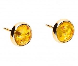 Kolczyki srebrne pozłacane z cytrynowym bursztynem