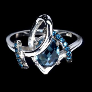 925 Srebrny elegancki delikatny pierścionek topaz london blue cyrkonie r 20