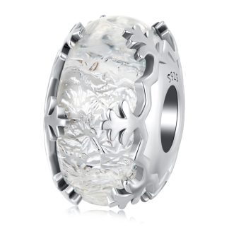 Szklany charms z płatkami śniegu srebro 925 beads koralik