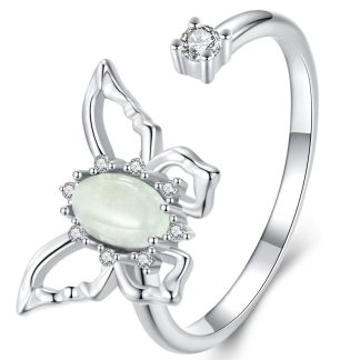 Srebrny pierścionek regulowany z kryształowym motylkiem srebro 925