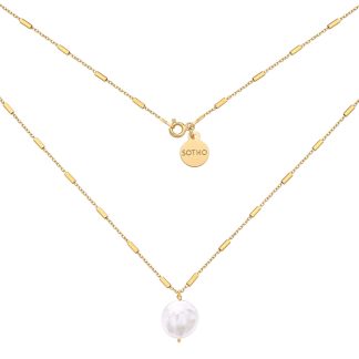 Złoty naszyjnik z naturalną perłą : Długość - 45 cm