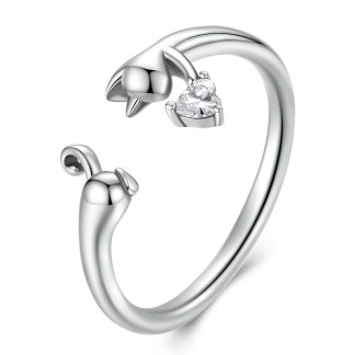 Srebrny pierścionek regulowany kotek z serduszkiem srebro 925