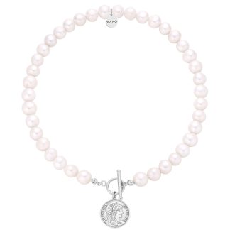 Srebrny naszyjnik z pereł naturalnych z monetą