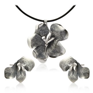 Biżuteria srebrna komplet oksydowany orchidee noire