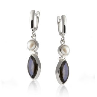 Kolczyki srebrne z perełką i labradorytem