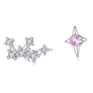 Srebrne kolczyki konstelacja Strzelca i różowa gwiazdka sztyfty srebro 925
