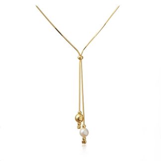 Naszyjnik srebrny pozłacany z białymi perełkami “luminara”