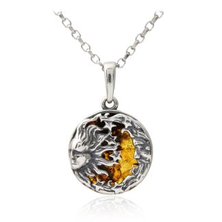 Srebrna zawieszka z bursztynem - słońce i księżyc