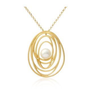 Naszyjnik srebrny pozłacany satynowany z białą perłą