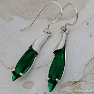 RAMON - srebrne długie kolczyki ze szmaragdem