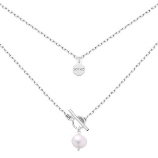 Srebrny masywny łańcuszek z naturalną perłą : Długość - 45 cm