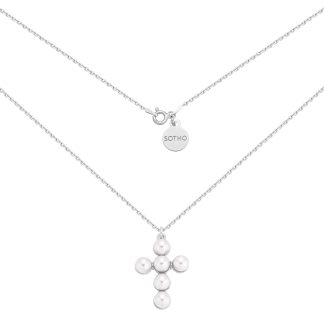 Srebrny naszyjnik z krzyżem zdobionym perłami : Długość - 40 cm