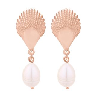 Kolczyki z różowego złota z muszlami i perłami naturalnymi