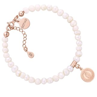 Bransoletka z pereł naturalnych z medalion z różowego złota