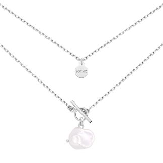 Srebrny masywny naszyjnik z naturalną nieregularną perłą : Długość - 50 cm