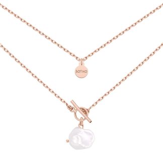 Masywny naszyjnik z różowego złota z naturalną nieregularną perłą : Długość - 50 cm