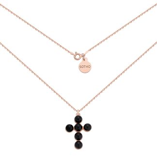 Naszyjnik z krzyżem z różowego złota zdobiony perłami : Długość - 40 cm