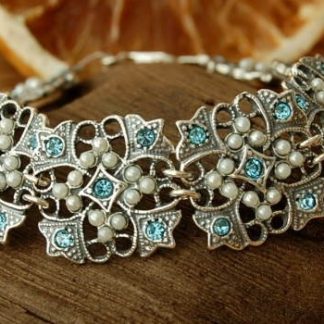 MALTA - srebrna bransoletka akwamaryn i perły