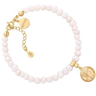 Bransoletka z pereł naturalnych ze złotą monetą