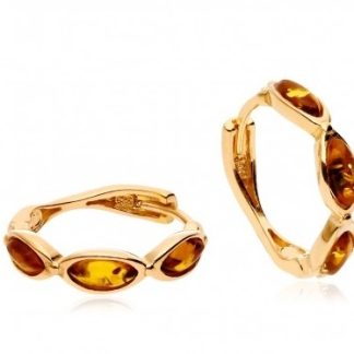 Kolczyki srebrne pozłacane  kółka z  koniakowym bursztynem